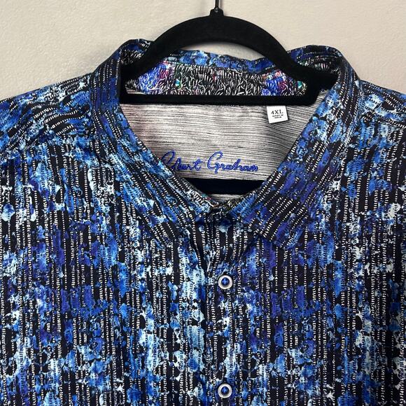 Robert Graham shirt men's 4XL button up blue pattern flip cuff stretch stripe - Picture 4 of 12